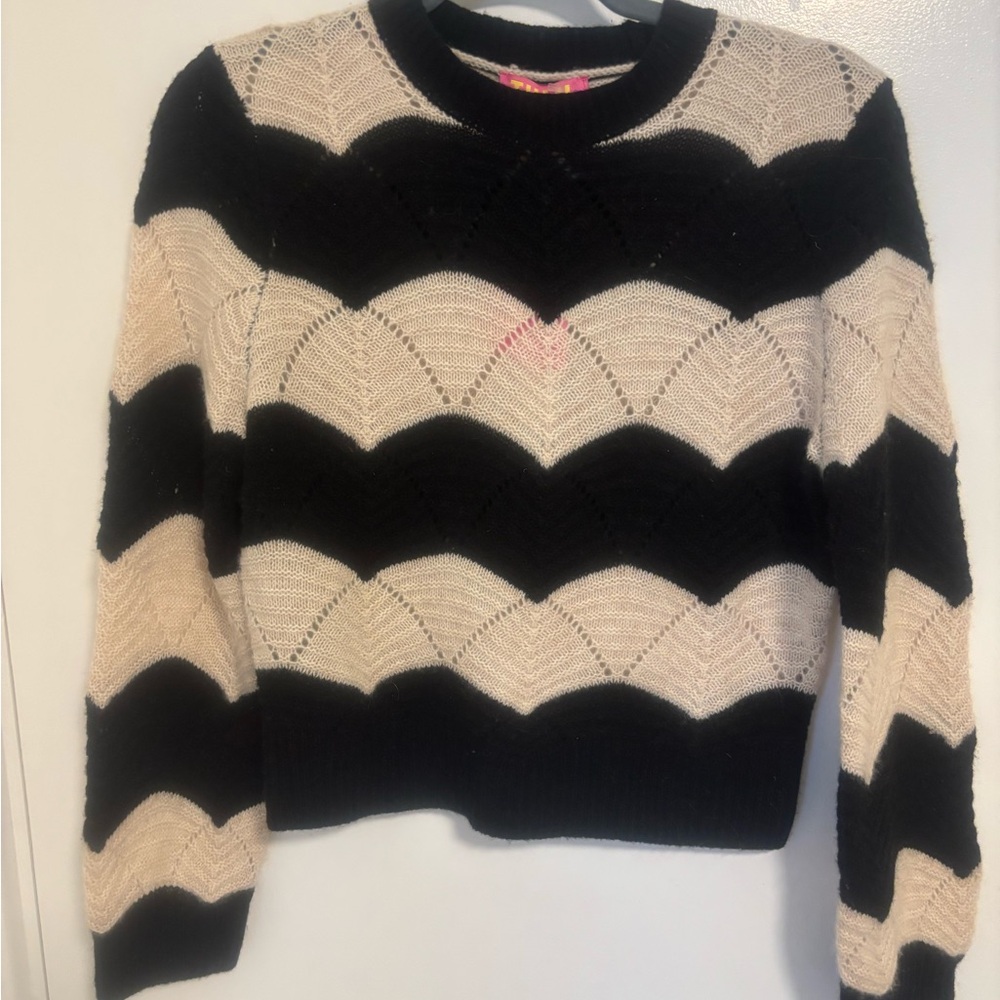 NEW Black and Cream Wave Chevron Sweater Wool and Cashmere